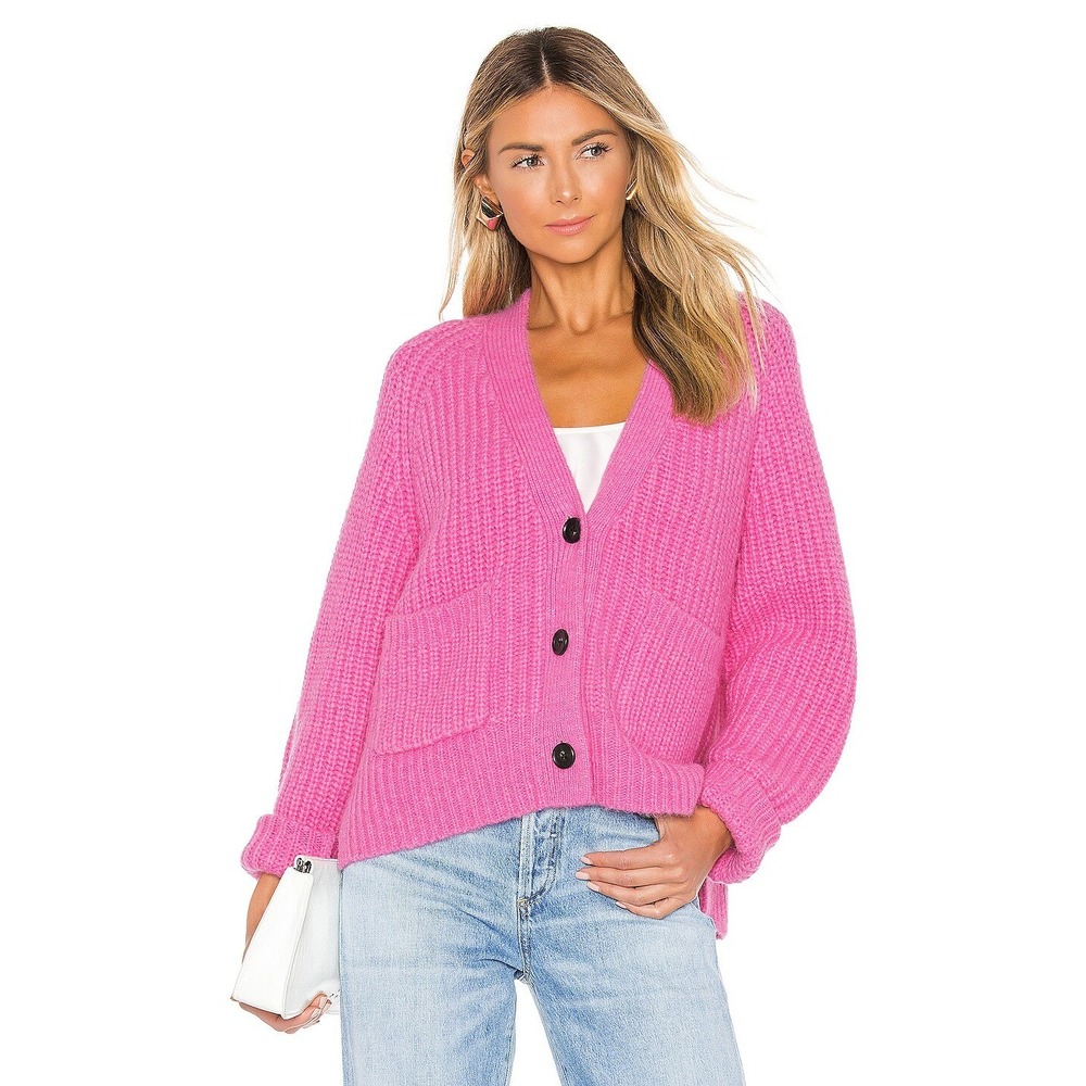 A.L.C. Hot Pink Chunky V‑Neck Button Cardigan